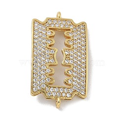 Rack Plating Brass Micro Pave Clear Cubic Zirconia Blade Shaped Connector Charms, Long-Lasting Plated, Lead Free & Cadmium Free, Real 18K Gold Plated, 27x15x2mm, Hole: 1.2mm(KK-A234-070G)