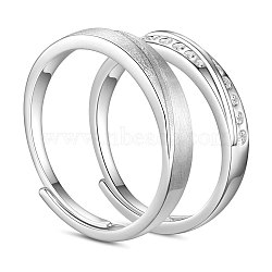 SHEGRACE Adjustable 925 Sterling Silver Couple Finger Rings, Platinum Plated, Platinum, 19mm and 17mm, 2pcs/set(JR649A)