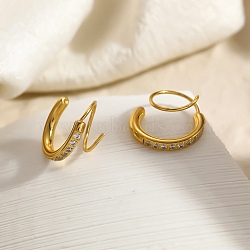 304 Stainless Steel Rhinestone Stud Earrings, Half Hoop Earrings, Real 18K Gold Plated, 16x2.5mm(SA-CBACF51-10G)