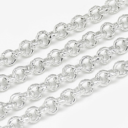 Aluminum Rolo Chains, Belcher Chains, Textured, Unwelded, Silver, 3.6x1.4mm(CHA-S001-031C)