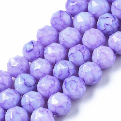 Opaque Baking Painted Glass Beads Strands, Faceted, Round, Lilac, 8x7.5mm, Hole: 1mm, about 50pcs/strand, 15.08 inch(38.3cm)(EGLA-N006-004C)