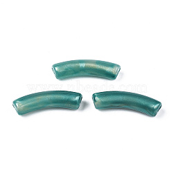 Opaque Acrylic Beads, Two Tone Color, with Glitter Powder, Curved Tube, Light Sea Green, 32x10x8mm, Hole: 1.8mm, about 345pcs/500g(MACR-N009-020F)