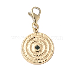 304 Stainless Steel Rhinestone Flat Round Pendant Decoration, with Lobster Claw Clasps, PVD Vacuum Plating, Real 18K Gold Plated, 28mm, Pendant: 17.5x15x2mm(STAS-S165-37G)