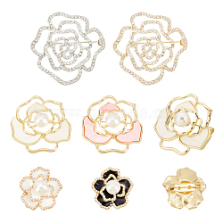 ARRICRAFT 6Pcs 6 Style Flower Safety Pin Brooch for Women, with Enamel and ABS Plastic Imitation Pear, Crystal Rhinestone & Resin, Mixed Color, 29~51x29~50x10~18mm, Pin: 0.8mm, 1pc/style(JEWB-AR0001-07)