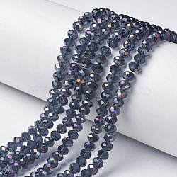 Electroplate Transparent Glass Beads Strands, Half Rainbow Plated, Faceted, Rondelle, Steel Blue, 6x5mm, Hole: 1mm, about 85~88pcs/strand, 16.1~16.5 inch(41~42cm)(EGLA-A034-T6mm-F14)