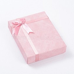 Cardboard Jewelry Set Boxes, with Sponge Pad Inside, Rectangle, Pink, 16x12.5x3.6cm(CBOX-G016-A06)