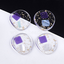 Transparent Resin Cabochons, with Shell and Gold Foil, Flat Round, Blue Violet, 32.5x30x4~4.5mm(X-CRES-S362-013A-02)