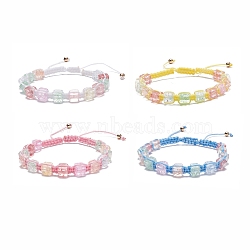 Canky Color Glass Cube Braided Bead Bracelet, Friendship Adjustable Bracelet for Women, Mixed Color, Inner Diameter: 2-1/8~3-3/4 inch(5.5~9.5cm)(BJEW-JB08078)