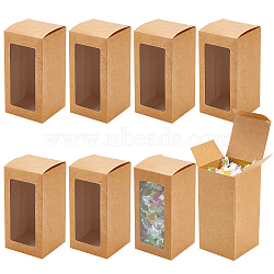 Kraft Paper Candy Boxes with PVC Clear Window, for Party, Wedding, Baby Shower, Rectangle, BurlyWood, 6x6x12cm(CON-WH0097-07A-02A)