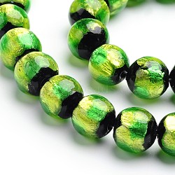 Handmade Silver Foil Glass Round Beads, Green Yellow, 10mm, Hole: 1mm(FOIL-I003-02C)
