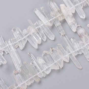 Natural Quartz Crystal Pointed Beads Strands, Rock Crystal, Bullet, Faceted, 13~46x4~10x4~9mm, Hole: 0.8mm, about 64~67pcs/strand, 15.7 inch~16.3 inch(40~41.5cm)
