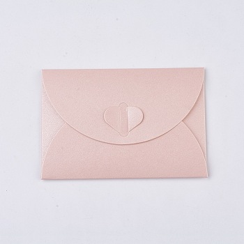 Retro Colored Pearl Blank Mini Paper Envelopes, Wedding Party Invitation Envelope, DIY Gift Envelope, Heart Closure Envelopes, Rectangle, Pink, 7.2x10.5cm