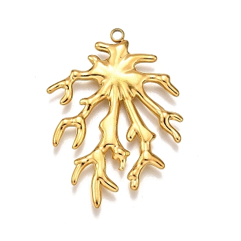 304 Stainless Steel Pendants, Coral Branch Charm, Real 18K Gold Plated, 36x26x2.5mm, Hole: 1.8mm