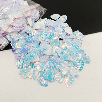 Shell PVC Nail Art Glitter Sequins, Manicure Decorations, UV Resin Filler, for Epoxy Resin Slime Jewelry Making, Light Blue, 7mm