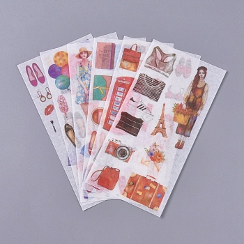 Cute Girl Theme Scrapbooking Stickers, Self Adhesive, for Diary, Album, Notebook, DIY Arts and Crafts, Calendars, Mixed Color, 16.1x8x0.01cm, 6sheets/set