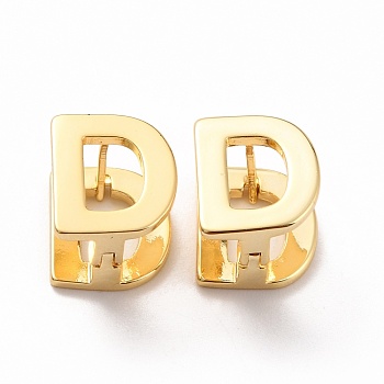 Initial Hoop Earrings for Women, Golden Letter Brass Earrings, Letter.D, 12x10.5x9.5mm, Pin: 0.8mm