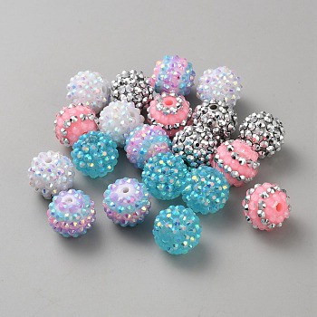 20Pcs Resin Rhinestone Waxberry Beads, Round Beads, Mixed Color, 16x14.5mm, Hole: 2.5mm