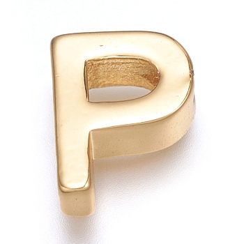 Brass Charms, Long-Lasting Plated, Real 18K Gold Plated, Letter.P, P: 9x7x3mm, Hole: 1.6mm