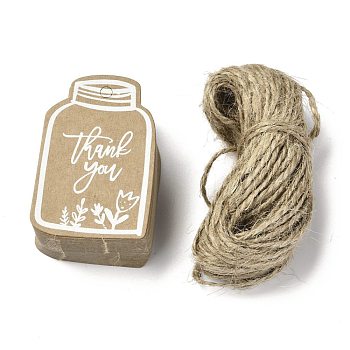 Kraft Paper Gift Tags, Hang Tags, with Jute Twine, Bottle with Word & Flower Pattern, BurlyWood, 5.95x3.9x0.05cm, Hole: 4mm, 50pcs