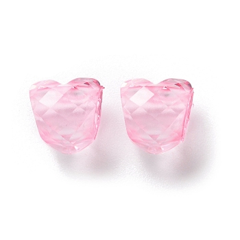 Resin European Beads, Faceted Peach Heart Large Hole Beads, Pink, 10.5x10.5x10.5mm, Hole: 5mm