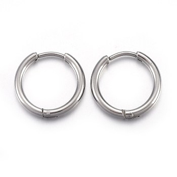 202 Stainless Steel Huggie Hoop Earrings, Hypoallergenic Earrings, with 316 Stainless Steel Pin, Stainless Steel Color, 12 Gauge, 15x15.5x2mm, Pin: 1mm