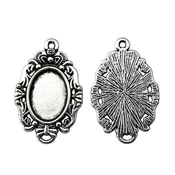 Tibetan Style Alloy Pendant Cabochon Settings, Oval, Antique Silver, Tray: 14x10mm