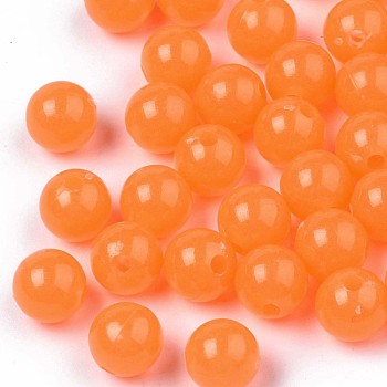 Luminous Acrylic Beads, Glow in the Dark, Round, Dark Orange, 8mm, Hole: 1.8mm