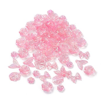 DIY Jewelry Making Finding Kit, Incluidng Transparent Acrylic Charms and Beads, AB Color, Mixed Shapes, Pearl Pink, 11~21x12~27x3~7mm, Hole: 1~2mm, about 746pcs/500g