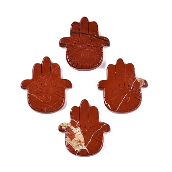 Natural Red Jasper Hamsa Hand with Eye Figurines, for Home Office Desktop Decoration, 56~57x50~51x6~9mm