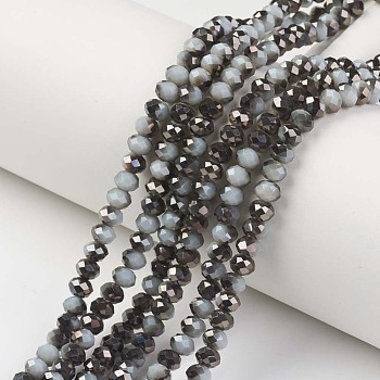 Electroplate Opaque Glass Beads Strands, Half Black Plated, Faceted, Rondelle, Light Steel Blue, 6x5mm, Hole: 1mm, about 85~88pcs/strand, 16.1~16.5 inch(41~42cm)