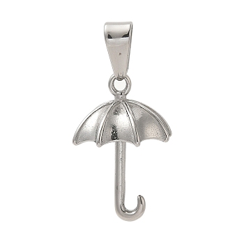 304 Stainless Steel Pendants, 3D Umbrella Charm, Stainless Steel Color, 22x15mm, Hole: 3.5x7mm