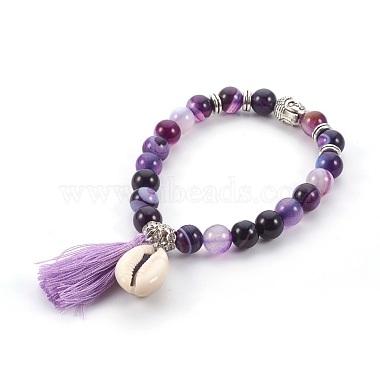 Natural Striped Agate/Banded Agate(Dyed) Beads Stretch Charm Bracelets(BJEW-JB04041-M)-2