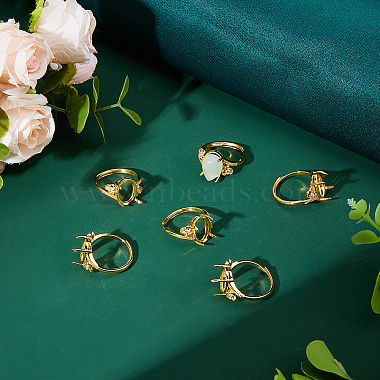 6Pcs Rack Plating Oval Brass Micro Pave Cubic Zirconia Adjustable Solitaire Ring Components(KK-DC0005-11)-4