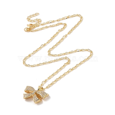 Brass Micro Pave Clear Cubic Zirconia Bowknot Pendant Necklaces for Women(NJEW-S432-02G-02)-3