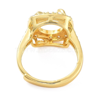 Rack Plating Square Brass Micro Pave Cubic Zirconia Adjustable Ring Components(KK-Q819-11G)-3