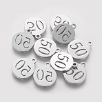 Non-Tarnish 201 Stainless Steel Charms, Flat Round with Number 50, Stainless Steel Color, 14.1x11.8x1mm, Hole: 1mm(STAS-Q201-T184)