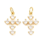 Easter Brass Micro Pave Clear Cubic Zirconia Pendants, Cadmium Free & Lead Free, Long-Lasting Plated, Rack Plating, Cross Charms, Real 18K Gold Plated, 16x11x2.5mm, Hole: 3.5mm(KK-P353-09G)