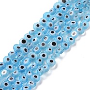 Handmade Lampwork Beads, Flat Round with Evil Eye, Light Sky Blue, 4.5x2.5mm, Hole: 0.6mm, about 90~100pcs/strand, 15.35''~15.75''(39~40cm)(LAMP-P056-01M)