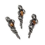 Natural Tiger Eye Big Pendants, Snake Charms, with Rack Plating Antique Silver Tone Alloy Findings, Cadmium Free & Lead Free, 61.5x20x13mm, Hole: 8x5.5mm(G-B033-06AS-13)