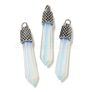 Opalite Pointed Big Pendants, Faceted Bullet Charms with Rack Plating Antique Silver Tone Alloy Findings, Cadmium Free & Lead Free, 58x11x11mm, Hole: 5x4mm(G-F766-02AS-04)