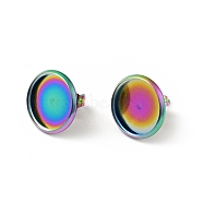 304 Stainless Steel Flat Round Stud Earring Settings, Earring Findings, Rainbow Color, 13.5mm, Tray: 12mm, Pin: 0.6mm(STAS-I017-01-MC)