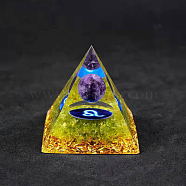 Resin Orgonite Pyramid Home Display Decorations, with Natural Amethyst/Natural Gemstone Chips, Constellation, Leo, 50x50x50mm(G-PW0004-57G)