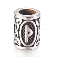 304 Stainless Steel European Beads, Large Hole Beads, Column with Runes/Futhark/Futhor, Antique Silver, 13.5x10mm, Hole: 6mm(OPDL-G010-07AS-09B)