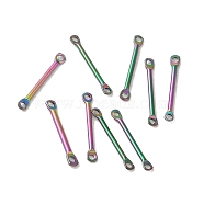 Ion Plating(IP) 304 Stainless Steel Connector Charms, Bar Links, Rainbow Color, 15x2x1mm, Hole: 1mm(STAS-Q323-04D-MC)