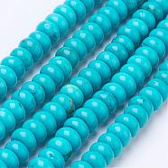 Natural Magnesite Bead Strands, Dyed, Rondelle, Turquoise, 6x3.5mm, Hole: 1mm, about 105pcs/strand, 15.7 inch(G-P286-05-6mm)