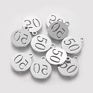 201 Stainless Steel Charms, Flat Round with Number 50, Stainless Steel Color, 14.1x11.8x1mm, Hole: 1mm(STAS-Q201-T184)