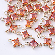 Transparent Glass Links connectors, with Brass Findings, Faceted, Rhombus, Light Gold, Tomato, 11x7x4mm, Hole: 1mm, Side Length: 5mm(X-GLAA-T007-14E)