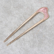 Alloy Enamel Hair Forks, U-shape, Hair Accessories for Women Girl, Pink, 108x25mm(PW-WG79200-03)
