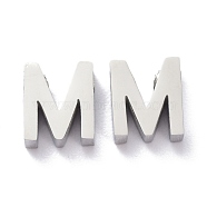 Tarnish Resistant 304 Stainless Steel Charms, Alphabet, Stainless Steel Color, Letter.M, 8x7x3mm, Hole: 1.8mm(STAS-K216-41M-P)