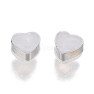 Heart Silicone Ear Nuts, Secure Soft Earring Backs, with Brass Findings, Platinum, 6x6.2x5mm, Hole: 1mm(SIL-N003-05P)